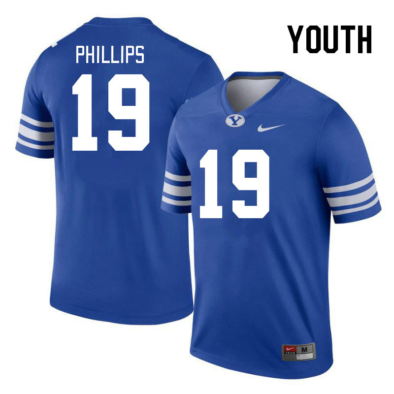 Youth #19 Jojo Phillips BYU Cougars College Football Jerseys Stitched Sale-Royal